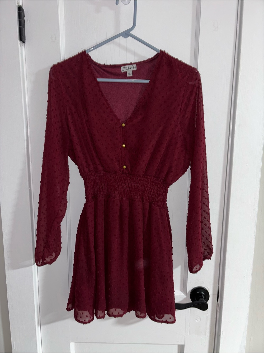 J for Justify Burgundy Textured V-Neck Dress